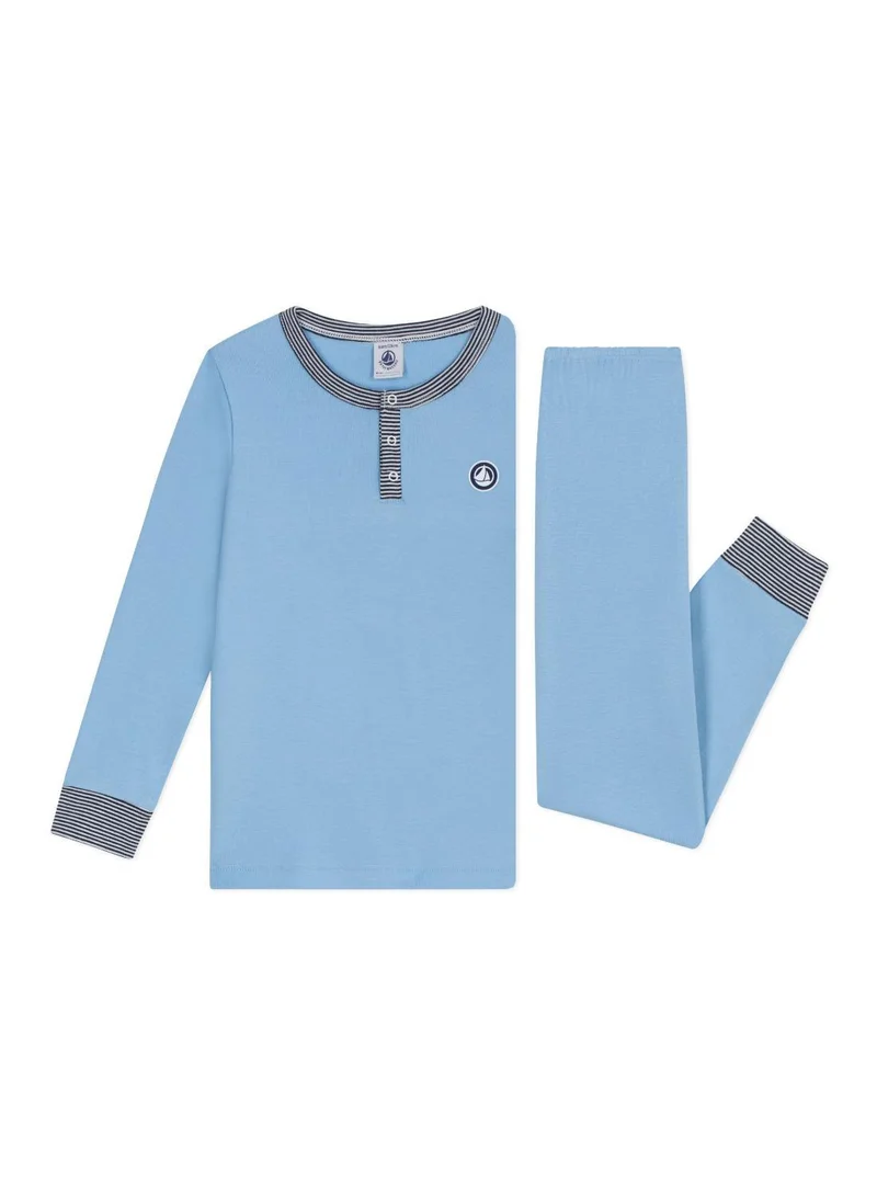 بيتي باتو Children's plain cotton pyjamas with a grandad neckline